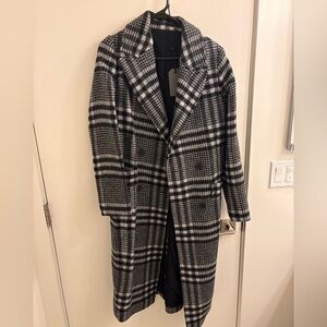 Allsaints Plaid Women's Coat - Black and White, XS